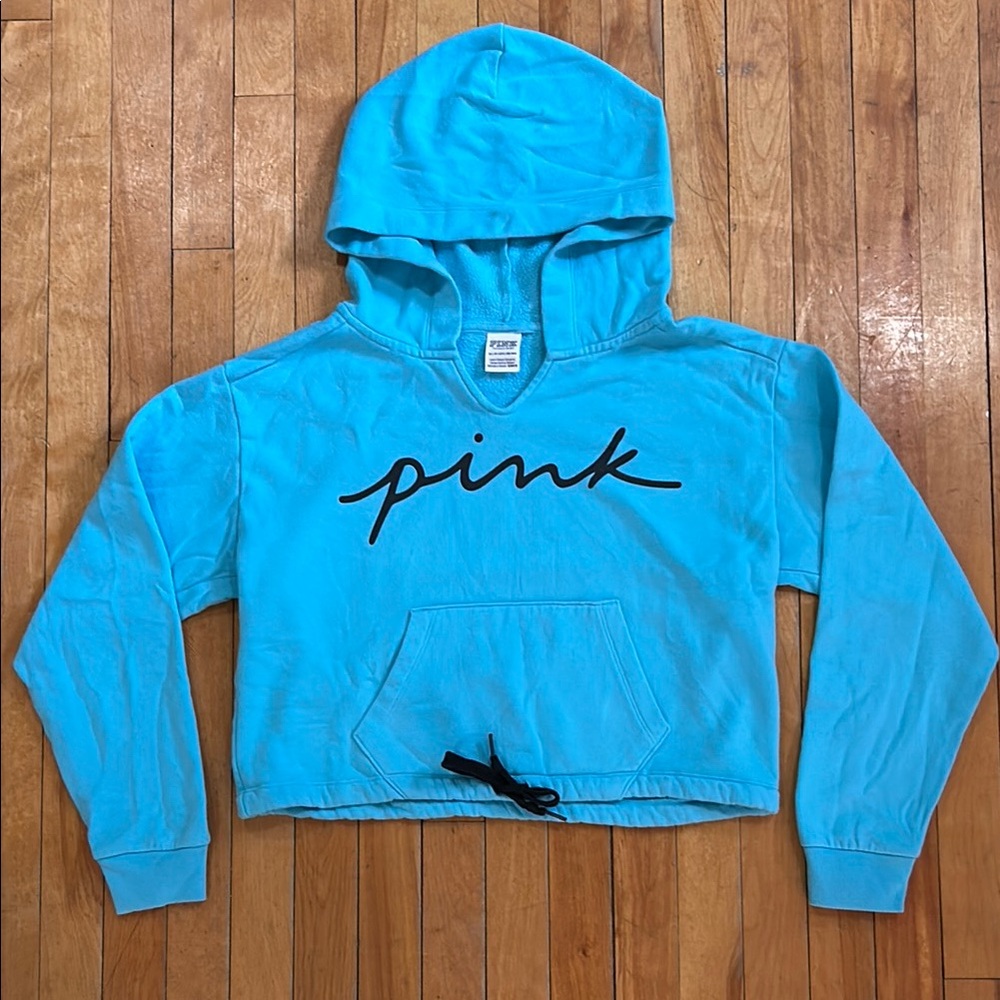 VS PINK XS CROP HOODIE TURQUOISE